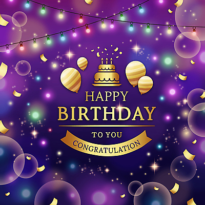 일러스트 프레임 타이포그라피 사람없음 빛 반짝임 보라색 금색 생일 화려 생일케이크 꽃가루 생일축하 풍선 빛망울 알전구 프레임일러스트 해피버스데이 국내일러스트 AI파일 문자 기념일 컬러 컨셉 전구 모션 케이크 축하 가루 파일형식 벡터