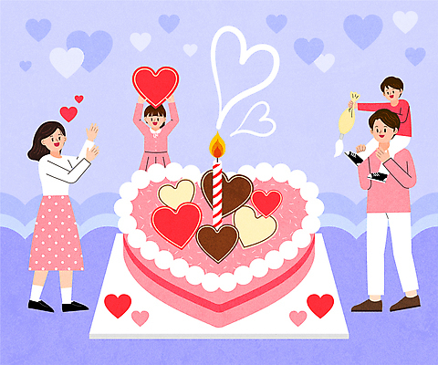 전신 여자 남자 딸 행복 아들 어린이 일러스트 촛불 가족 엄마 사랑 가족애 서기 들기 소녀 소년 여러명 상반신 성인 케이크 보라색 화목 하트 목말 아빠 짤주머니 국내일러스트 AI파일 모양 감정 컬러 다수 컨셉 초 관계 모션 디저트 사람 제빵도구 파일형식 벡터