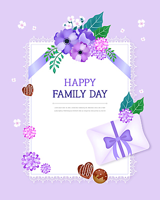꽃 리본 일러스트 사각프레임 사람없음 선물상자 초콜릿 하트 풀 가정의달 연보라색 프레임일러스트 가정의날 국내일러스트 AI파일 모양 식물 기념일 디저트 프레임 선물 상자 사각형 보라색 5월 파일형식 벡터