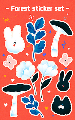 PSD 꽃 동물캐릭터 나비 스티커 일러스트 자연 세마리 사람없음 빨간색 세트 귀여움 고양이 버섯 토끼 풀 강아지 숲 일러캐릭터 식물 동물 캐릭터 컬러 곤충 컨셉 포유류 3 반려동물 개 생태계 파일형식