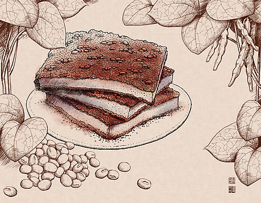 PSD 식물 한국전통 접시 잎 일러스트 프레임 사람없음 갈색 전통음식 낙관 팥 꼬투리 시루떡 보테니컬아트 국내일러스트 전통 식기 음식 컬러 떡 한국 파일형식