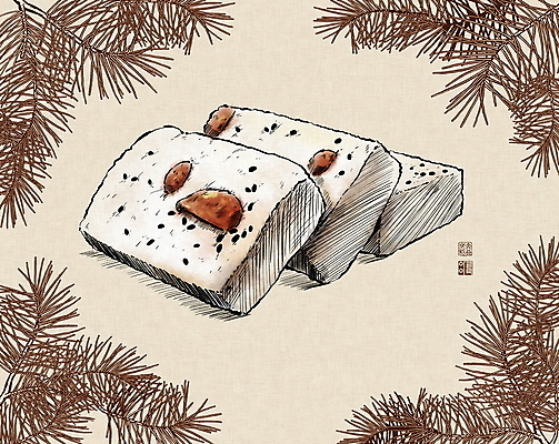 PSD 한국전통 접시 일러스트 프레임 사람없음 도장 전통음식 대추 솔잎 낙관 검은깨 베이지색 술떡 증편 보테니컬아트 국내일러스트 전통 식기 음식 컬러 잎 떡 한국 깨 파일형식