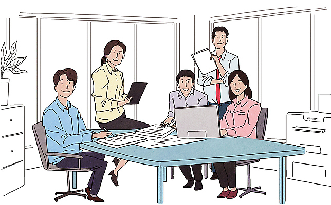 전신 PSD 여자 남자 의자 일러스트 비즈니스 창문 회의 들기 앉기 여러명 상반신 성인 노트북 태블릿 사무실 파이팅 직장인 비즈니스맨 비즈니스우먼 책상 문서 성인만 국내일러스트 직업 가구 다수 모션 사람 전자제품 스마트기기 파일형식