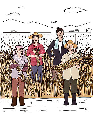 전신 PSD 여자 남자 허리손 밭 농업 일러스트 가족 서기 들기 여러명 상반신 성인 농작물 농장 농사 벼 농촌 농부 밀짚모자 귀농 농업인의날 성인만 로컬푸드 국내일러스트 직업 모자_잡화 기념일 산업 포즈 다수 관계 모션 곡류 사람 농산물 시골 파일형식