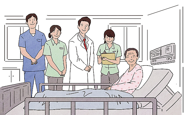 전신 PSD 여자 노년 남자 일러스트 의학 병원 여러명 상반신 성인 치료 진료 환자 간호사 의료진 의사 침대 병실 서류판 입원 국내일러스트 직업 가구 다수 사람 사무용품 파일형식