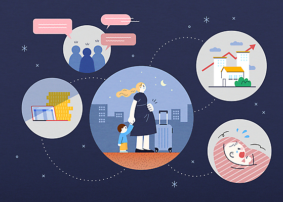 전신 여자 남자 화살표 어린이 말풍선 돈 일러스트 엄마 아파트 사람모양 서기 소년 성인 세명 동전 임산부 슬픔 아기 재산 남색 괴로움 통장 집값 동전탑 어려움 편견 싱글맘 한부모가족 국내일러스트 AI파일 모자관계 모양 감정 아들 컬러 가족 모션 부동산 주택 사람 금융 쌓기 임신 파일형식 벡터