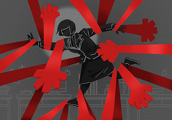 전신 PSD 여자 리본 일러스트 회사 직장 한명 성인 빨간색 회색 비즈니스우먼 구속 손모양 성추행 얼굴없음 성인여자한명만 직장내괴롭힘 가스라이팅 국내일러스트 모양 1 컬러 컨셉 비즈니스 사람 직장인 학대 사회이슈 성범죄 여자한명만 성인여자만 파일형식 손_신체부위