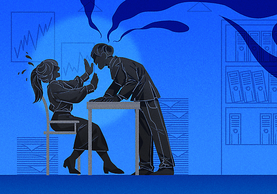 전신 PSD 여자 남자 의자 일러스트 회사 그래프 서기 앉기 성인 두명 파란색 검은색 비즈니스맨 비즈니스우먼 거절 캐비닛 손내밀기 책상 문서 성추행 얼굴없음 성인만 직장내괴롭힘 국내일러스트 컬러 가구 컨셉 비즈니스 모션 사람 손짓 직장인 사물함 사회이슈 성범죄 파일형식