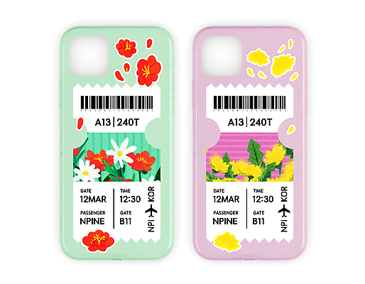 PSD 꽃잎 꽃 분홍색 잎 일러스트 사람없음 초록색 민들레 항공권 바코드 스마트폰케이스 국내일러스트 식물 컬러 스마트폰 티켓 파일형식