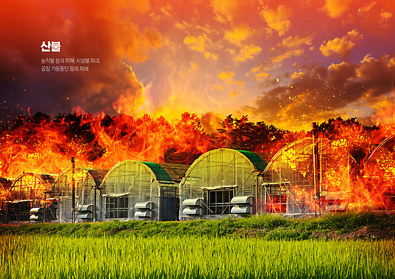 PSD 구름 편집이미지 불 사람없음 빨간색 농가 노을 피해 위험 사회이슈 시설 화재 비닐하우스 산불 소각 이미지편집 자연요소 컬러 컨셉 농업 농장 사건 파일형식