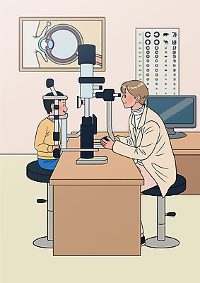 전신 PSD 응시 여자 남자 어린이 의자 일러스트 소년 상반신 성인 두명 모니터 진료 책상 검사_조사 마주앉기 안과 시력검사 시력검사표 안과용의료기구 안과의사 안구해부도 어린이병원 눈건강 국내일러스트 시선 가구 해부 의학 건강 병원 사람 앉기 컴퓨터 의사 의료용품 파일형식