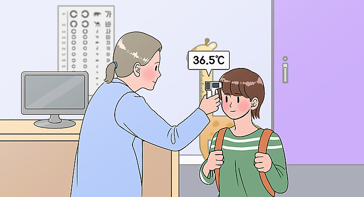 PSD 여자 어린이 일러스트 미소 들기 소녀 상반신 성인 두명 모니터 진료 체온계 책상 매기 소아과 체온 소아과의사 시력검사표 신장계 체온측정 여자만 비접촉체온계 어린이병원 국내일러스트 가구 의학 모션 표정 병원 사람 컴퓨터 의사 온도계 측정 파일형식