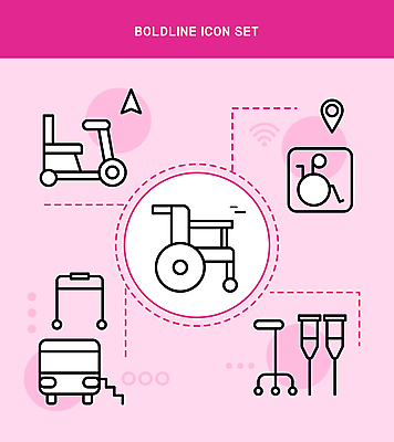 아이콘 분홍색 지팡이 버스 사람모양 사람없음 장애인 라인아이콘 휠체어 위치 목발 장애 보조기 볼드라인 2D아이콘 AI파일 모양 육상교통 컬러 의료기기 대중교통 파일형식 벡터
