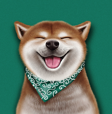PSD 한마리 반려견 일러스트 웃음 사람없음 초록색 반려동물 귀여움 스카프 개 강아지 증명사진 시바견 국내일러스트 동물 1 컬러 컨셉 포유류 표정 목도리 파일형식