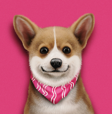 PSD 한마리 응시 반려견 분홍색 일러스트 미소 사람없음 반려동물 귀여움 스카프 개 강아지 증명사진 펨브록웰시코기 국내일러스트 동물 1 시선 컬러 컨셉 포유류 표정 목도리 웰시코기 파일형식