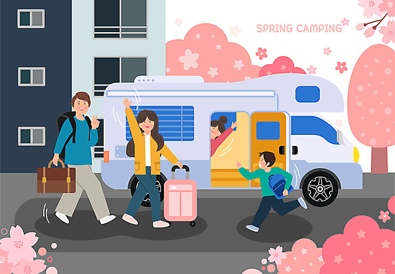 전신 여자 남자 행복 어린이 일러스트 가족 휴가 휴식 아파트 소녀 소년 여러명 상반신 성인 달리기 캐리어 여행가방 봄 캠핑 벚꽃 벚나무 승차 출발 브이 힐링 손인사 백팩 캠핑카 봄소풍 봄여행 손흔들기 국내일러스트 AI파일 나무 계절 꽃 감정 여행 다수 컨셉 가방 관계 모션 자동차 레저 주택 사람 손짓 소풍 인사 파일형식 벡터