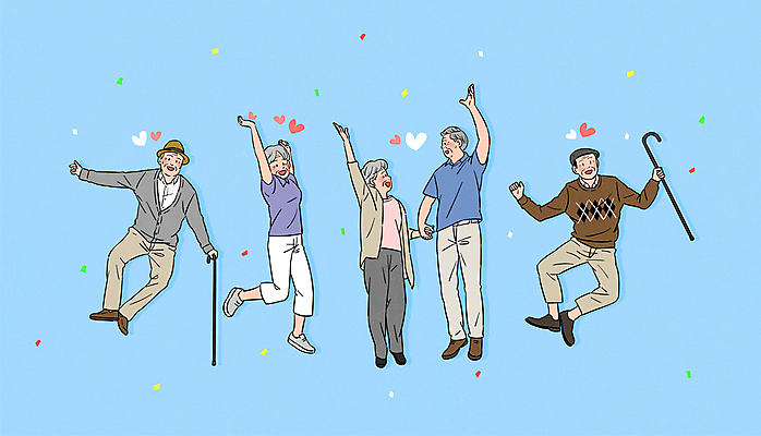 전신 모자 여자 할아버지 노년 남자 할머니 하늘색 일러스트 지팡이 들기 여러명 손들기 손잡기 점프 노부부 만세 하트 잡기 노인만 국내일러스트 AI파일 모양 부부 잡화 다수 모션 사람 성인 파란색 성인만 파일형식 벡터