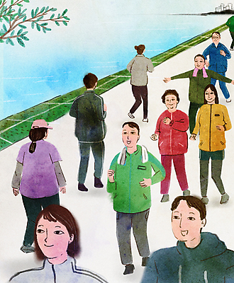 전신 PSD 나무 공원 여자 남자 일러스트 팔벌리기 거리 건강 여러명 상반신 성인 일상 운동복 강 수건 달리기 조깅 운동 걷기 산책로 강가 성인만 국내일러스트 식물 옷 공공시설 길 다수 모션 사람 라이프 위생용품 파일형식