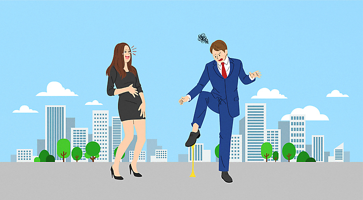 전신 구름 여자 남자 일러스트 하늘 웃음 정장 빌딩 성인 두명 건물 짜증 도시 비즈니스맨 비즈니스우먼 껌 밟기 다리들기 박장대소 성인만 국내일러스트 AI파일 자연요소 건축물 옷 감정 비즈니스 모션 표정 사람 직장인 파일형식 벡터