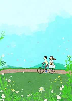 전신 PSD 공원 여자 남자 꽃잎 일러스트 봄꽃 하늘 휴식 함께함 들기 잔디 성인 두명 자전거 봄풍경 봄 산책 풀 승차 공원길 봄소풍 성인만 국내일러스트 식물 계절 공공시설 꽃 길 컨셉 모션 사람 풍경 소풍 바이크 파일형식