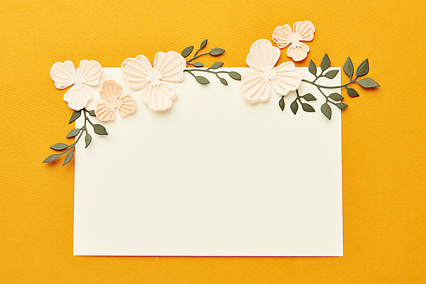 포토 JPG 스튜디오촬영 종이 잎 사각프레임 실내 사람없음 하이앵글 페이퍼아트 오브젝트 노란배경 종이꽃 카피스페이스 국내포토 식물 꽃 뷰포인트 백그라운드 프레임 내부 노란색 사각형 공백 파일형식