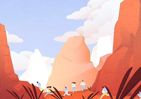 전신 구름 여자 남자 여행 일러스트 자연 휴가 산 들기 여러명 상반신 성인 취미 달리기 운동 골짜기 주황색 트래킹 사막 등산스틱 러닝 성인만 백패킹 국내일러스트 AI파일 자연요소 컬러 다수 모션 레저 건강 사람 레포츠 생태계 등산용품 파일형식 벡터