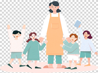 전신 편집 편집이미지 여자 남자 어린이 서기 들기 누끼 소녀 소년 여러명 책 손잡기 앞치마 만세 유치원선생님 PNG 돌봄 보육교사 편집소스 돌봄서비스 다수 모션 사람 교사 서비스 파일형식