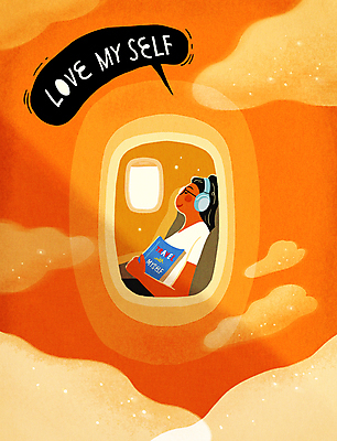 전신 PSD 구름 여자 행복 여행 말풍선 일러스트 창문 비행기 사랑 한명 미소 들기 앉기 상반신 성인 책 노을 눈감음 주황색 헤드폰 힐링 설렘 성인여자한명만 자기애 국내일러스트 자연요소 1 감정 컬러 음향기기 항공교통 모션 대중교통 표정 사람 여자한명만 성인여자만 파일형식