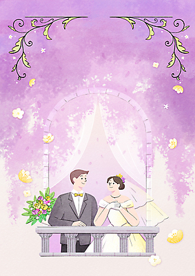 PSD 여자 남자 꽃 부케 웨딩드레스 결혼 라인일러스트 일러스트 신혼부부 프레임 면사포 들기 정장 턱시도 상반신 성인 두명 보라색 봄 로맨틱 발코니 신혼 등나무 신랑신부 성인만 국내일러스트 나무 식물 부부 드레스 옷 계절 신부_웨딩 컬러 꽃다발 신랑 컨셉 모션 사람 이벤트 결혼소품 파일형식