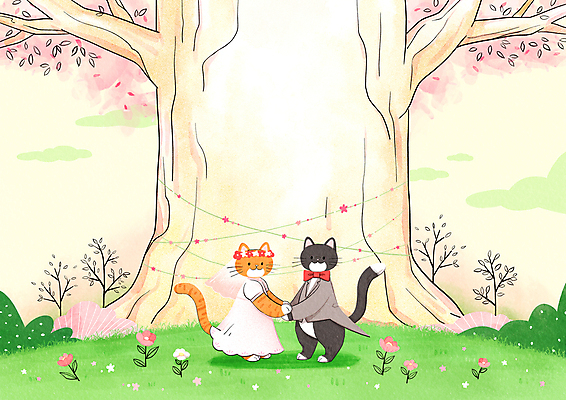 PSD 나무 구름 꽃 웨딩드레스 결혼 두마리 라인일러스트 일러스트 신혼부부 하늘 나비넥타이 면사포 의인화 정장 턱시도 초원 사람없음 노란색 손잡기 고양이 봄 로맨틱 신혼 고양이캐릭터 신랑신부 국내일러스트 자연요소 식물 부부 드레스 옷 계절 신부_웨딩 컬러 동물캐릭터 신랑 컨셉 2 포유류 모션 넥타이 이벤트 반려동물 결혼소품 파일형식