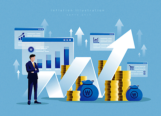 전신 남자 화살표 하늘색 일러스트 한명 서기 정장 성인 경제 팔짱 동전 시세 비즈니스맨 돈자루 상승 금화 인터넷창 동전탑 폭등 얼굴없음 성인남자한명만 인플레이션 국내일러스트 AI파일 1 옷 컨셉 돈 인터넷 비즈니스 모션 사람 금융 파란색 쌓기 직장인 황금 남자한명만 성인남자만 파일형식 벡터