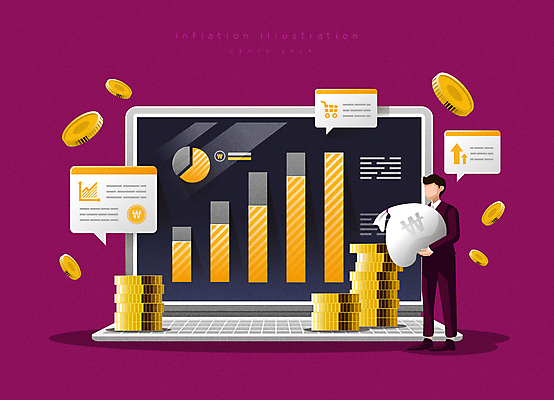 전신 남자 말풍선 일러스트 한명 서기 들기 정장 성인 경제 노트북 보라색 동전 비즈니스맨 돈자루 막대그래프 상승 금화 동전탑 폭등 얼굴없음 성인남자한명만 인플레이션 국내일러스트 AI파일 1 옷 컬러 컨셉 돈 비즈니스 모션 그래프 사람 전자제품 쌓기 직장인 황금 남자한명만 성인남자만 파일형식 벡터