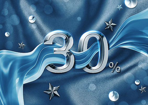 PSD 편집이미지 별 타이포그라피 사람없음 파란색 숫자 세일 주름 퍼센트 실크 천 통과 빛망울 30% 이미지편집 자연요소 문자 컬러 빛 직물 특수기호 파일형식