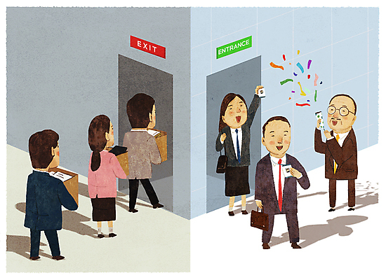 전신 PSD 여자 남자 하늘색 일러스트 회사 출입구 폭죽 서기 들기 여러명 성인 상자 축하 비즈니스맨 비즈니스우먼 사장 은퇴 직원 출근 꽃가루 환영 사원증 재취업 성인만 이직 국내일러스트 다수 컨셉 비즈니스 모션 사람 파란색 구직 직장인 가루 출퇴근 파일형식