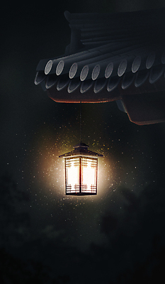 PSD 백그라운드 야경 일러스트 한옥 사람없음 빛 검은색 어둠 고요 등불 전통등 지붕처마 국내일러스트 한국전통 전통 컬러 고건축 지붕 조명 야간 처마 파일형식 풍경_경치