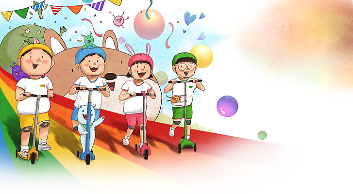 전신 PSD 동물 여자 남자 행복 어린이 무지개 일러스트 상상 웃음 소녀 소년 여러명 희망 헬멧 보호장비 어린이날 꽃가루 체육복 풍선 몬스터 퀵보드 어린이만 국내일러스트 자연요소 기념일 감정 교통수단 다수 표정 사람 운동복 장비 가루 체육 파일형식