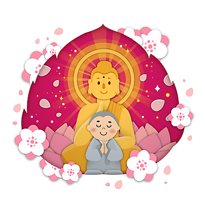 남자 꽃잎 꽃 어린이 분홍색 일러스트 연꽃 한명 소년 상반신 눈감음 부처님오신날 동자승 부처 승복 합장 금부처 소년한명만 국내일러스트 AI파일 식물 1 기념일 컬러 불교 모션 사람 손짓 승려 남자한명만 소년만 파일형식 벡터
