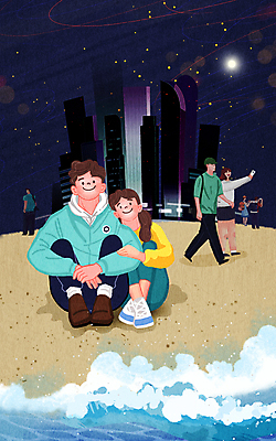 PSD 부부 여자 남자 별 모래 파도 야경 일러스트 밤하늘 미소 들기 여러명 성인 해변 건물 스마트폰 여행객 기댐 달 부산 웅크림 국내여행 해운대 성인만 국내일러스트 자연요소 건축물 커플 바다 여행 다수 모션 하늘 한국 표정 사람 핸드폰 스마트기기 야간 파일형식 풍경_경치