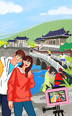 전신 PSD 구름 부부 여자 남자 일러스트 어깨동무 여러명 상반신 성인 여행객 카메라 바위 사찰 셀프카메라 부산 국내여행 해동용궁사 가교 성인만 국내일러스트 기장군 자연요소 건축물 커플 여행 포즈 다수 종교건축 한국 사람 전자제품 사진촬영 돌_바위 파일형식 기장_한국