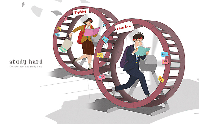 전신 PSD 학생 여자 남자 교복 일러스트 청소년 책가방 들기 두명 책 달리기 경쟁 수능 머리띠 집중 입시 포스트잇 수험생 바쁨 열공 쳇바퀴 십대만 안경낌 땀흘리기 국내일러스트 옷 안경 컨셉 가방 장신구 모션 고등학생 사람 학습 시험 메모지 파일형식