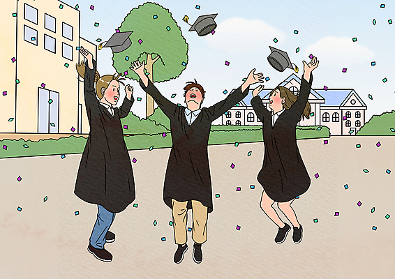 전신 PSD 나무 여자 남자 대학생 일러스트 학사모 졸업 대학생라이프 졸업식 졸업생 성인 세명 캠퍼스라이프 점프 기쁨 만세 축하 졸업가운 대학교 꽃가루 성인만 국내일러스트 식물 모자_잡화 학생 라이프스타일 교육 감정 컨셉 학교 모션 사람 가운 가루 파일형식