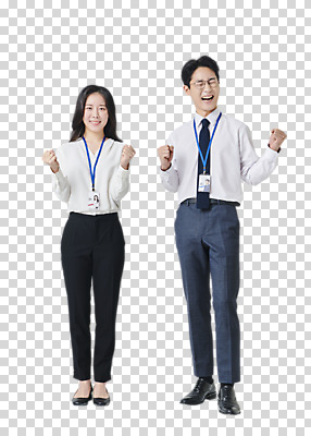 전신 편집 편집이미지 여자 남자 서기 미소 누끼 정장 성인 두명 30대 눈감음 파이팅 주먹 한국인 비즈니스맨 비즈니스우먼 PNG 사원증 성인만 안경낌 편집소스 옷 안경 비즈니스 모션 표정 사람 동양인 장년 직장인 파일형식