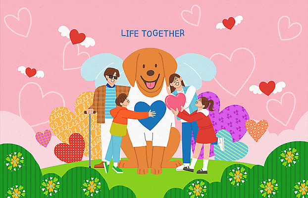 전신 PSD 한마리 여자 남자 꽃 어린이 분홍색 여러마리 일러스트 포옹 서기 들기 소녀 소년 여러명 성인 선글라스 기댐 하트 주기 가정의달 천사날개 시각장애인 안내견 흰지팡이 국내일러스트 모양 식물 1 안경 컬러 다수 날개 안기 모션 지팡이 천사 사람 개 5월 장애인 파일형식