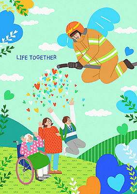 전신 PSD 식물 구름 학생 여자 노년 남자 날개 일러스트 청소년 서기 들기 앉기 여러명 성인 손들기 점프 임산부 만세 하트 비행 소방관 뿌리기 휠체어 손인사 가정의달 민트색 소방호스 방호복 국내일러스트 자연요소 모양 옷 컬러 다수 모션 사람 임신 인사 5월 구조원 소방 호스 파일형식