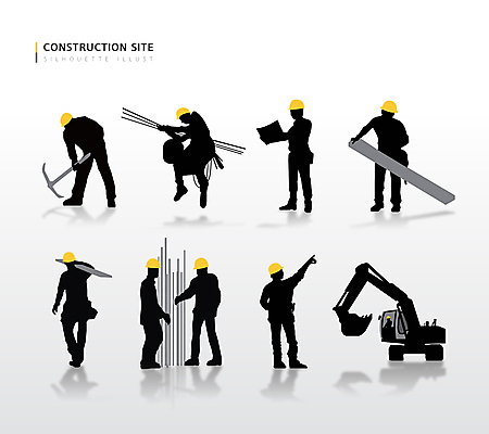 전신 실루엣 일러스트 모션 노동자 사람모양 서기 들기 상반신 사람없음 건설현장 설계도 전선 가리킴 작업 지시 안전모 포크레인 전봇대 철근 산업현장 곡괭이 합판 건설근로자 국내일러스트 AI파일 모양 직업 공공시설 산업 건설업 촬영기법 손짓 중장비 헬멧 안전장비 파일형식 벡터