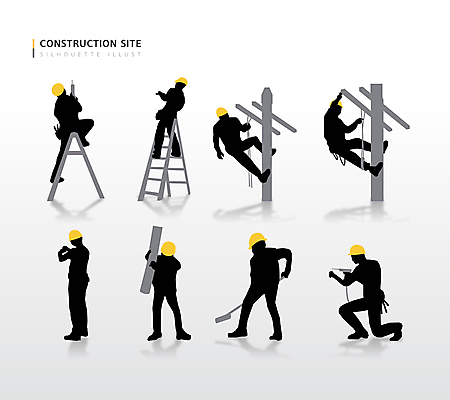 전신 실루엣 일러스트 사다리 모션 노동자 사람모양 매달리기 서기 들기 앉기 사람없음 건설현장 전선 작업 전봇대 오르기 산업현장 용접기 전동드릴 합판 건설근로자 국내일러스트 AI파일 모양 직업 공공시설 산업 건설업 촬영기법 도구 드릴 용접 파일형식 벡터