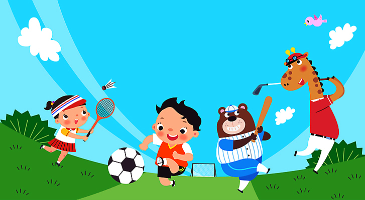 전신 구름 직업 여자 남자 어린이 스포츠 하늘색 골프 일러스트 축구공 곰 조류 운동선수 세마리 들기 소녀 소년 두명 달리기 축구 골프채 야구 야구방망이 배드민턴라켓 셔틀콕 기린 장래희망 어린이만 국내일러스트 AI파일 자연요소 동물 스포츠용품 공 축구용품 포유류 모션 골프용품 3 사람 파란색 구기 야구용품 라켓 파일형식 벡터