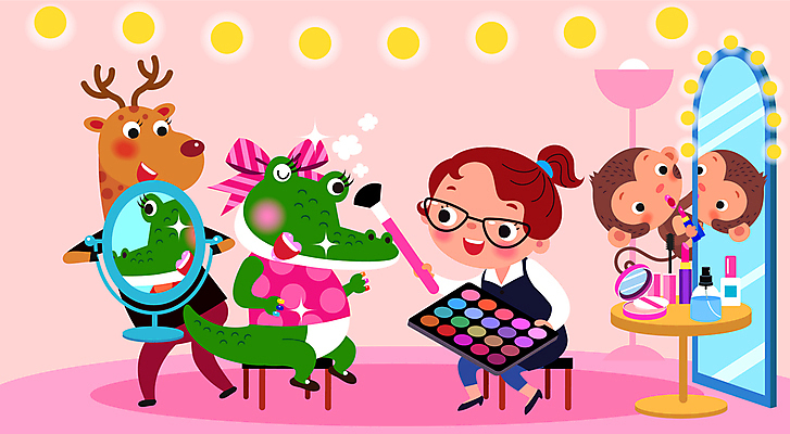 전신 직업 여자 어린이 분홍색 의자 일러스트 탁자 사슴 조명 세마리 한명 서기 들기 앉기 소녀 상반신 화장 반사 화장품 거울 원숭이 악어 장래희망 메이크업아티스트 메이크업브러쉬 섀도우팔레트 소녀한명만 안경낌 국내일러스트 AI파일 1 안경 컬러 가구 포유류 파충류 모션 3 사람 뷰티 붓 여자한명만 소녀만 파일형식 벡터