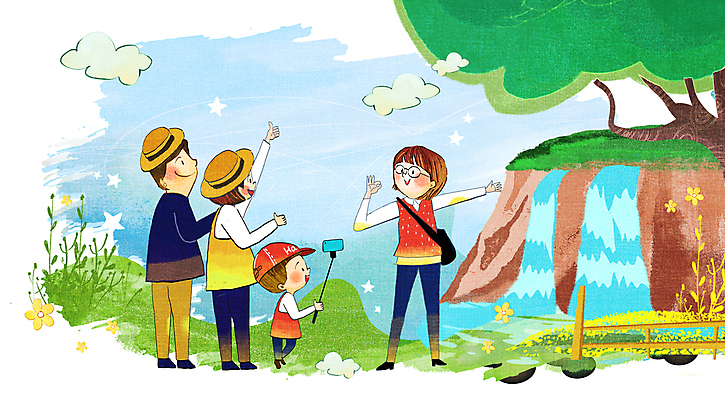 전신 PSD 나무 구름 여자 남자 아들 어린이 일러스트 가이드 엄마 서기 들기 소년 여러명 성인 손들기 사진촬영 폭포 가리킴 최고 아빠 유채 강원도 국내여행 셀카봉 국내일러스트 자연요소 식물 직업 꽃 여행 다수 가족 모션 자연 한국 사람 손짓 촬영 파일형식