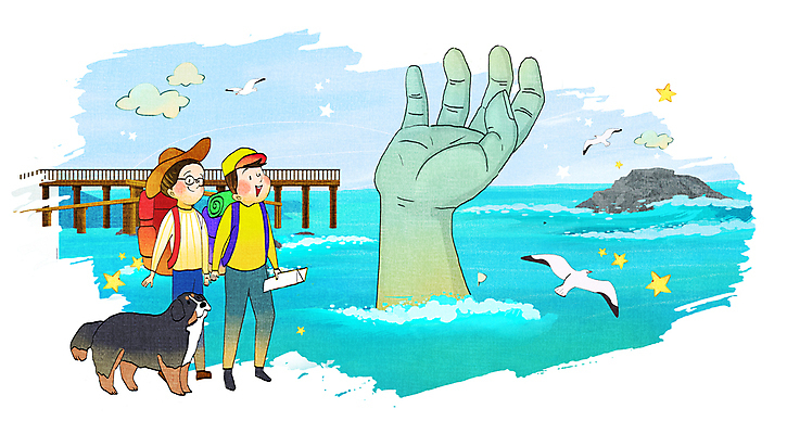 전신 PSD 손 부부 여자 남자 별 반려견 바다 지도 여러마리 일러스트 갈매기 서기 들기 성인 두명 조형물 돌_바위 강아지 국내여행 포항 호미곶 성인만 국내일러스트 자연요소 커플 여행 다수 모션 조류 미술 사람 신체부위 반려동물 개 경상북도 파일형식